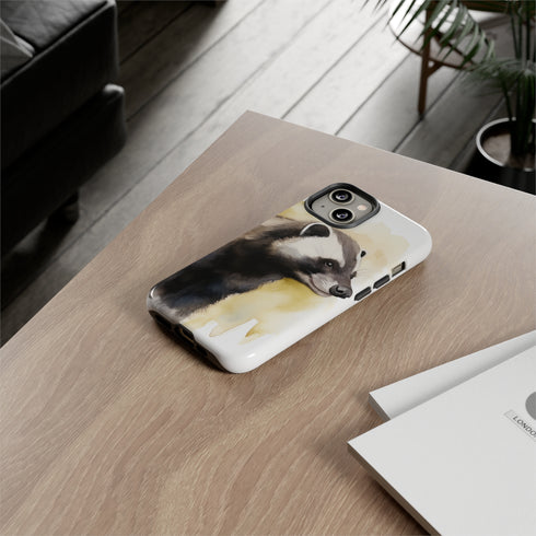 Badger on a Yellow Background - Impact Resistant Phone Case